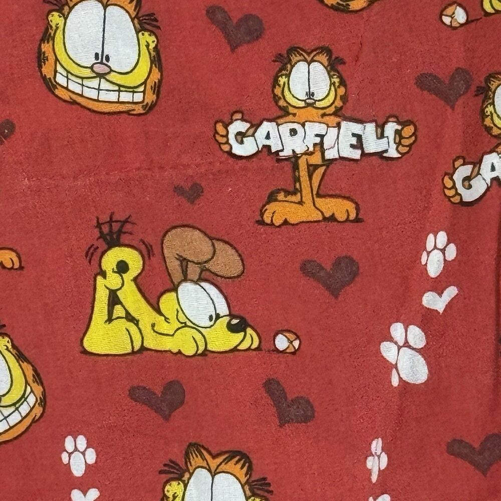Garfield & Friends Paws Women L Medical Scrub Top Red Wrap Style Tie Back Pocket - Picture 3 of 9
